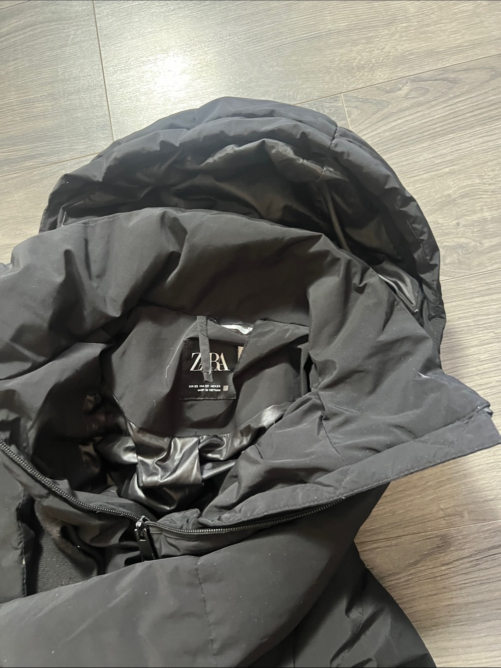 Zara Long Hooded Black Puffer Coat - Women - Picture 11 of 12